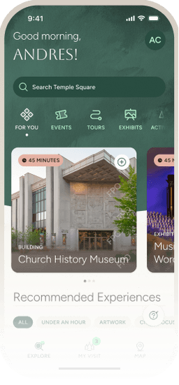 Phone showing Temple Square app